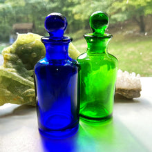 Load image into Gallery viewer, Grab yourself a Cobalt Blue and a Green Apothecary Bottle for your collection!