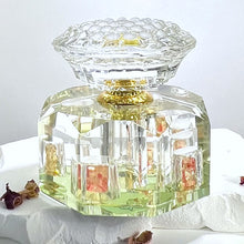 Cargar imagen en el visor de la galería, Crystal Perfume Bottle - Octagonal Base, Yellow/Orange Design