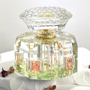 Crystal Perfume Bottle - Octagonal Base, Yellow/Orange Design