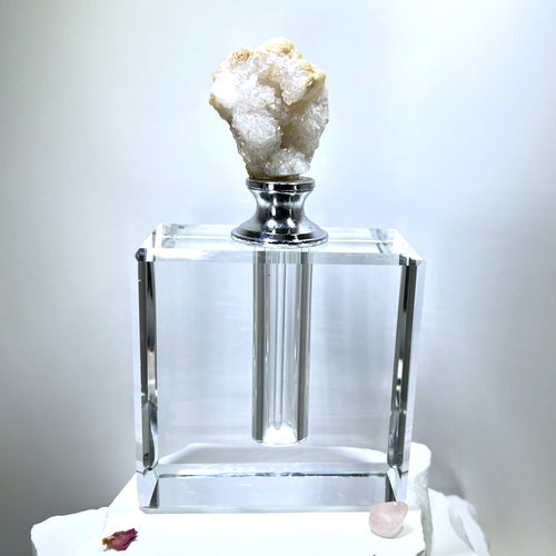 Crystal Perfume Bottle - Square Elegance, Quartz Top