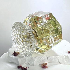 Crystal Perfume Bottle - Octagonal Base, Yellow/Orange Design