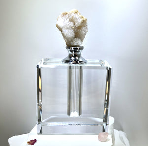 Crystal Perfume Bottle - Square Elegance, Quartz Top