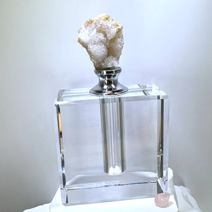 Crystal Perfume Bottle - Square Elegance, Quartz Top