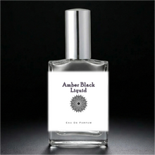 Load image into Gallery viewer, Amber Black Liquid Perfume Bottle with a silver cap. An atomizer spray perfume.