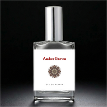 Load image into Gallery viewer, Amber Brown Perfume Bottle with a silver sprayer cap. An atomizer spray perfume. 