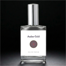 Load image into Gallery viewer, Amber Gold Perfume Bottle with a silver sprayer cap. An atomizer spray perfume. 