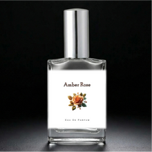 Load image into Gallery viewer, Amber Rose Eau de Parfum Travel Spray. This 1 oz and 2 oz perfume bottles comes with a silver sprayer.