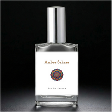 Load image into Gallery viewer, Amber Sahara Perfume Bottle with a silver sprayer cap. An atomizer spray perfume. 