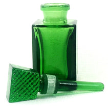 Load image into Gallery viewer, 9 ml Green Attar Bottle with the Ground Glass Stopper off of the bottle.