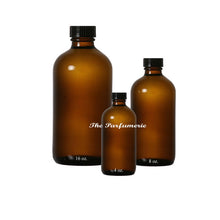 Load image into Gallery viewer, Amber Glass Boston Round Bottles in 4 oz, 8 oz., and 16 oz.