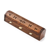 Load image into Gallery viewer, Brass Elephant Embellished 11 inch Incense Coffin Burner for meditation or tranquility.