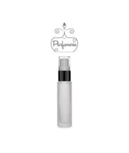 Load image into Gallery viewer, 10 ml frosted glass fine mist atomizer with black shiny spray top, white pump, clear cap