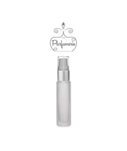 Load image into Gallery viewer, 10 ml frosted glass atomizer with silver matte spray top, white pump, clear cap