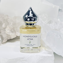 Cargar imagen en el visor de la galería, Honeysuckle Attar, 15 ml Gift Bottle adorned with Sari Ribbon.  Essential Oil Perfume Perfect perfume gift for spring or summer. 