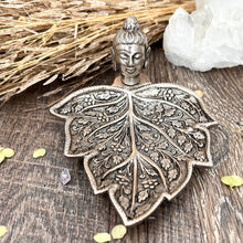 Load image into Gallery viewer, This silver buddha Leaf incense holder, smudge holder or cone burner has so many uses!