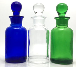 Apothecary bottles from The Parfumerie come in Cobalt Blue, Clear and Green, the choice is yours!
