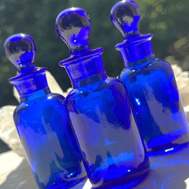 Cobalt Blue Apothecary Fragrancia Perfume Bottle with UV Protection.