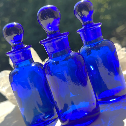 Cobalt Blue Apothecary Fragrancia Perfume Bottle with UV Protection. A refillable perfume bottle.