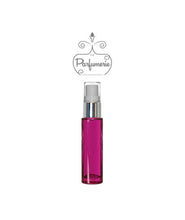 Load image into Gallery viewer, 10 ml purple glass perfume bottle with silver shiny spray collar, white pump, clear cap