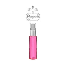 Load image into Gallery viewer, 10 ml pink glass atomizer with silver matte spray top, white pump, clear cap