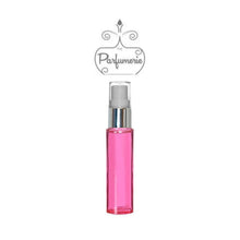 Load image into Gallery viewer, 10 ml pink glass perfume bottle with silver shiny spray collar, white pump, clear cap