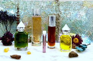 The Parfumerie's Perfume bottle options are 1 ml Sample Vial, 10 ml Roll On or Gift Bottle and a 30 ml Gift Bottle.