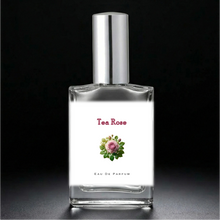 Cargar imagen en el visor de la galería, Tea Rose Perfume Oil in a 1 oz and 2 oz Eau de Parfum Glass Bottle with a silver Sprayer.