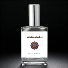 Load image into Gallery viewer, Tunisian Amber Perfume Bottle with a silver sprayer cap. An atomizer spray perfume. 