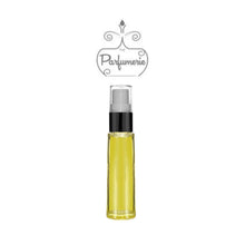 Load image into Gallery viewer, 10 ml yellow glass fine mist atomizer with black shiny spray top, white pump, clear cap