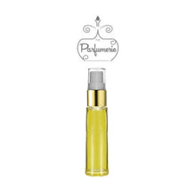 Load image into Gallery viewer, 10 ml yellow glass perfume bottle with gold shiny spray top, white pump, clear cap