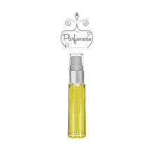 Load image into Gallery viewer, 10 ml yellow glass atomizer with silver matte spray top, white pump, clear cap
