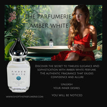 Cargar imagen en el visor de la galería, Amber White a summer fragrance. A photo of a woman in a summer dress holding Amber White bottle. 