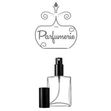 Load image into Gallery viewer, 15 ml 0.5 oz flat refillable perfume atomizer with black sprayer top and black overcap