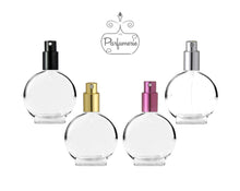 Load image into Gallery viewer, Perfume Bottles. Atomizer Bottles with Black, Gold, Purple and Silver Sprayer Tops with matching over caps. Spray bottles for Perfume Oils, Essential Oils, Fragrance Oils and Room Sprays.