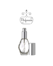Load image into Gallery viewer, Diamond Glass Atomizer Perfume Bottle with a Silver spray top and over cap. Sizes available are 1/2 oz., 1 oz. and 2 oz.