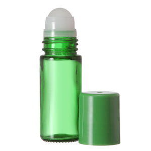 30 ML GREEN GLASS ROLLER ROLL ON BOTTLE WITH APPLICATOR ROLLER BALL FITMENT AND MATCHING GREEN CAP. 