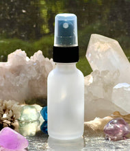 Load image into Gallery viewer, 1 oz. Frosted Color Boston Round Bottle with a Black Sprayer Fine Mist Atomizer Top. Great for Essential Oil Blends!