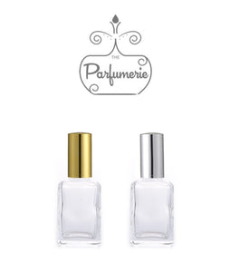 Small Perfume Bottle with clear glass. These Mini Perfume Bottles come with a Gold and Silver Spray Top and Over Cap. A High Quality Spray Bottle that holds 1 oz. Perfume Oils, Essential Oils or Fragrance Oils.