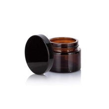 Load image into Gallery viewer, 1 oz. amber glass straight side jar with lid options. wholesale cosmetic supplies lotions