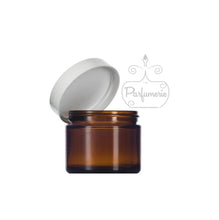 Load image into Gallery viewer, 1 oz. amber glass straight side jar with lid options. wholesale cosmetic supplies lotions