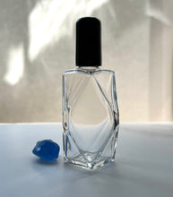 Load image into Gallery viewer, Diamond Style Perfume Bottle with a black cap can be made masculine for cologne or feminine for perfume.