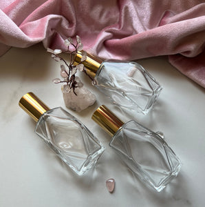 The Parfumerie offers Diamond Shaped Perfume Bottles with Gold Shiny caps for all of your aromatherapy needs.