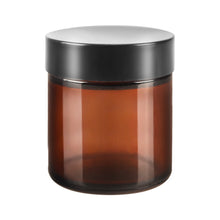 Load image into Gallery viewer, 4 oz. Amber straight sided cosmetic jar with lined lid. High quality UV proof glass. Safe for all essential oil products