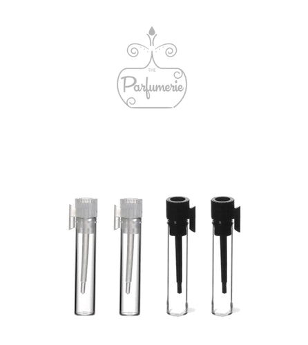 8x35 clear glass perfume vials. 7/8 ml comes in clear glass with natural or black applicator wands.