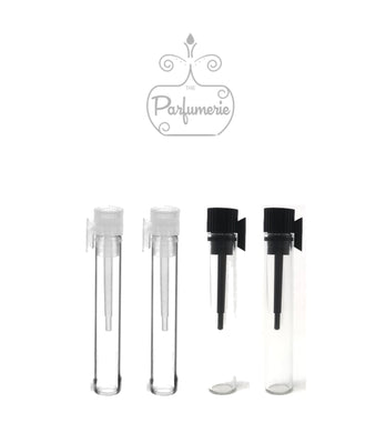 8x45 Glass Vials 1 ml size. Clear glass with a natural/opaque wand or black.