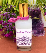 Load image into Gallery viewer, Refresher Perfume Bottle in 3.4 oz. Spray Bottle comes in a Clear Glass Perfume Bottle with a Gold Sprayer Top with over cap. Can hold Perfume Oils, Essential Oils and Fragrance Oils. These are Custom Perfume Blends. Musk Al Tahara Spray Perfume Refresher.