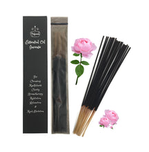 Load image into Gallery viewer, Amalfi Rose Therapeutic Essential Oil Incense comes in a pack of 20 with a beautiful black box for gift giving and storing your incense.