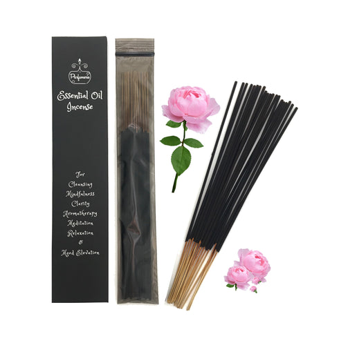 Amalfi Rose Therapeutic Essential Oil Incense comes in a pack of 20 with a beautiful black box for gift giving and storing your incense.