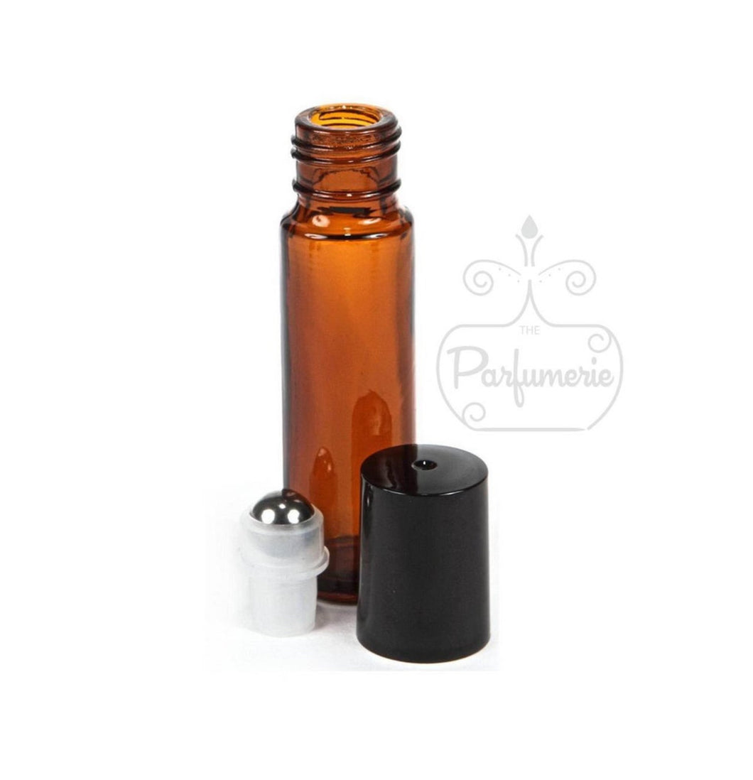 Amber Roller Bottle with Steel Insert and Black Cap