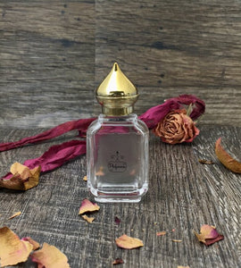 15ml Gift Bottle. Clear Glass Perfume Bottle with a Gold pointed cap.